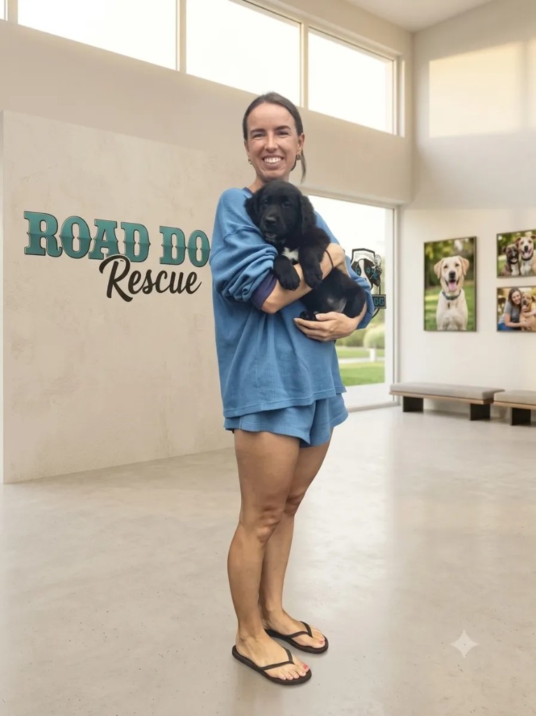 Doak, an adopted puppy with his new owner